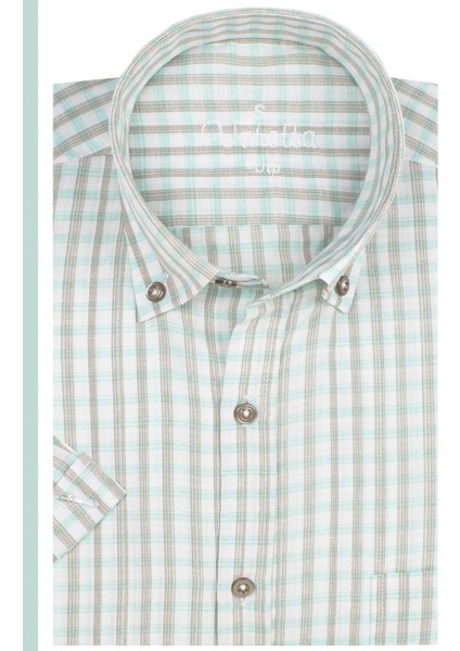 Erkek Su Yeşili Kısa Kollu Cepli Geniş Kesim Pamuklu Yazlık Kareli Gömlek fiyatları