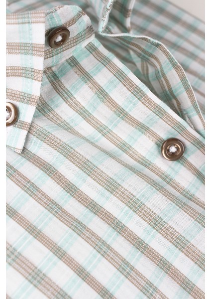 Erkek Su Yeşili Kısa Kollu Cepli Geniş Kesim Pamuklu Yazlık Kareli Gömlek modelleri