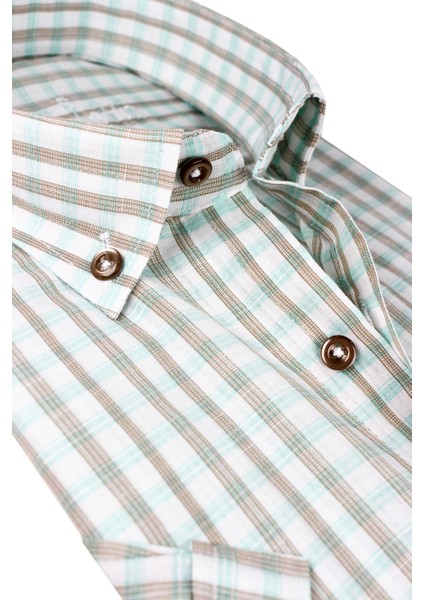 Erkek Su Yeşili Kısa Kollu Cepli Geniş Kesim Pamuklu Yazlık Kareli Gömlek fırsatları