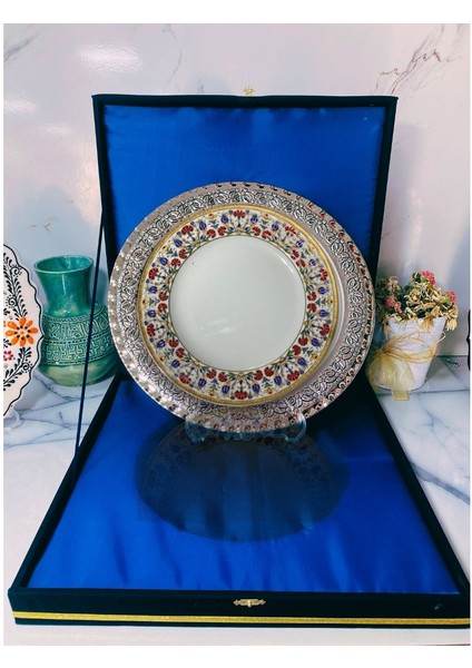 Gümüş Tepsili Plaket Tabak Kadife Kutulu fiyatları