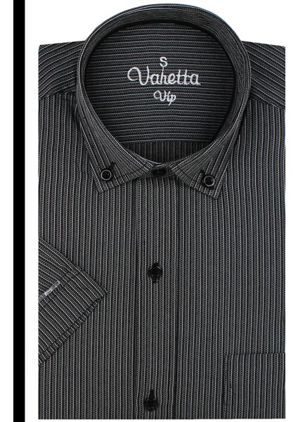 Erkek Siyah Kısa Kollu Cepli Geniş Kesim Pamuklu Yazlık Kareli Gömlek modelleri