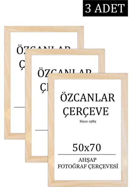 3 'lü Takım Ahşap Çerçeve Ahşap Resim Çerçevesi 50 x 70 Doğal Ahşap Çerçeve Ham Ahşap