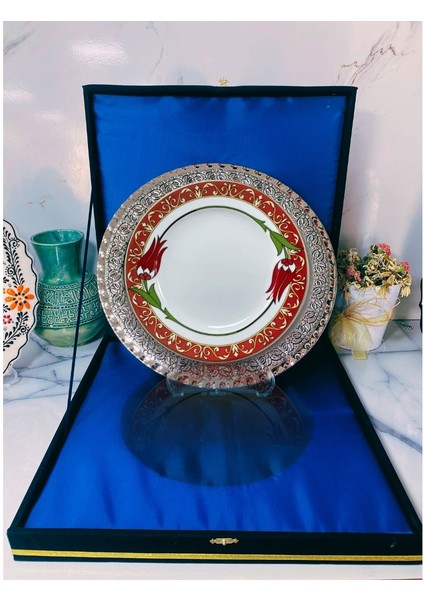 Gümüş Tepsili Plaket Tabak Kadife Kutulu fiyatları