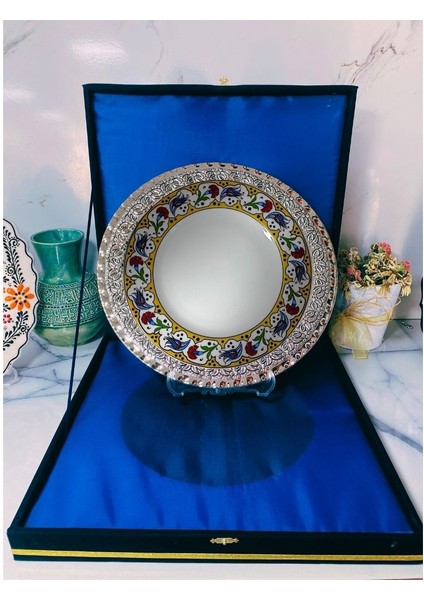 Gümüş Tepsili Plaket Tabak Kadife Kutulu fiyatları