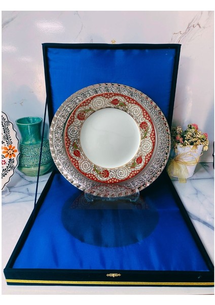 Gümüş Tepsili Plaket Tabak Kadife Kutulu fiyatları