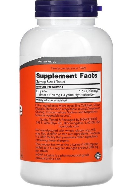 L-Lysine 1000 mg 250 Veg.kapsül Usa Vers. fiyatları