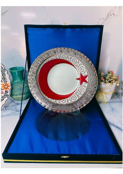 Gümüş Tepsili Plaket Tabak Kadife Kutulu fiyatları