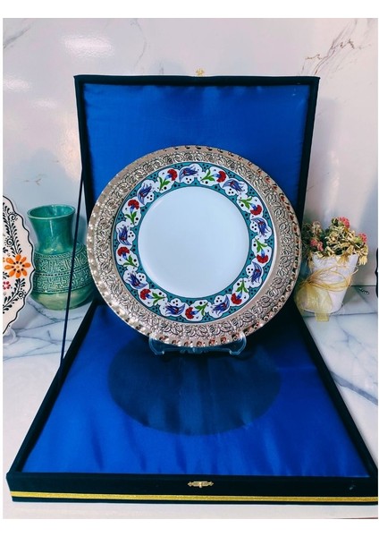 Gümüş Tepsili Plaket Tabak Kadife Kutulu fiyatları
