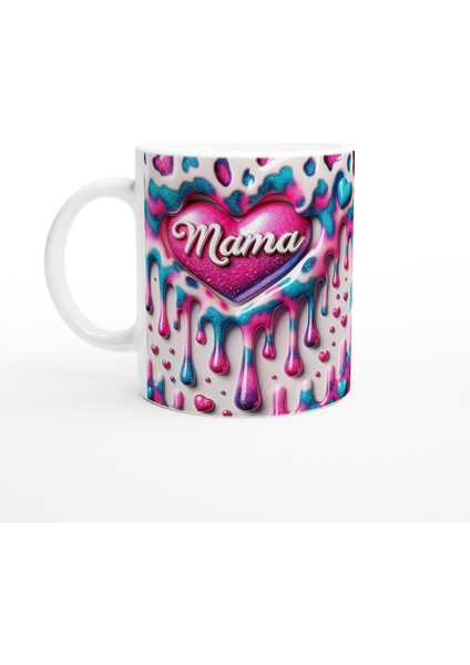 Mama Yazılı Sim Efektli Canlı Kalpli Anneler Günü Kupa Bardak