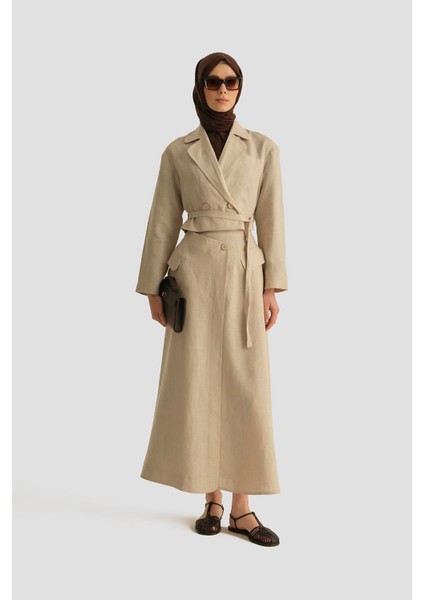 Kruvaze Detaylı Keten Takım 25Y6011 Naturel fiyatları