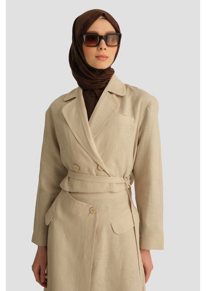 Kruvaze Detaylı Keten Takım 25Y6011 Naturel modelleri