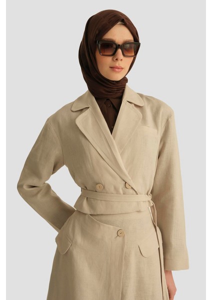 Kruvaze Detaylı Keten Takım 25Y6011 Naturel fırsatları