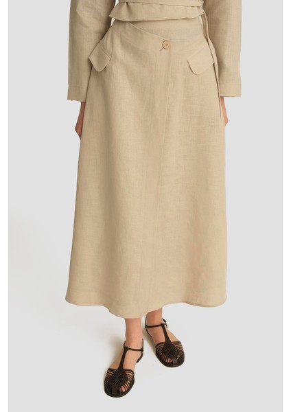 Kruvaze Detaylı Keten Takım 25Y6011 Naturel indirimleri