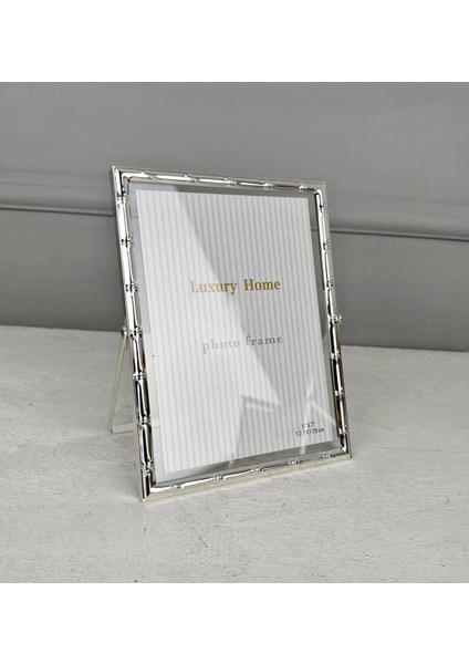Bambu Desen Lüks Metal Çerçeve Gümüş 13 x 18 cm