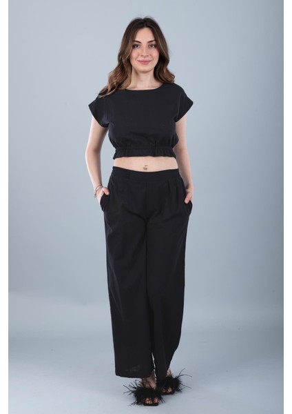 Pamuklu Crop Siyah