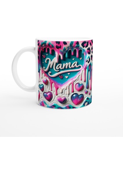Mama Yazılı Leopar Desenli Kalpli Anneler Günü Kupa Bardak