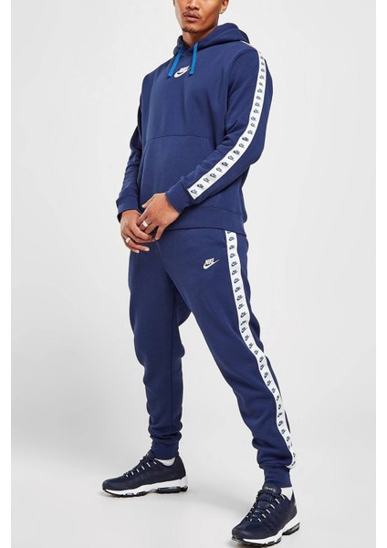 Club Fleece Zeus Tape Graphics Track Suit Kapüşonlu Şardonlu Eşofman Takımı Lacivert