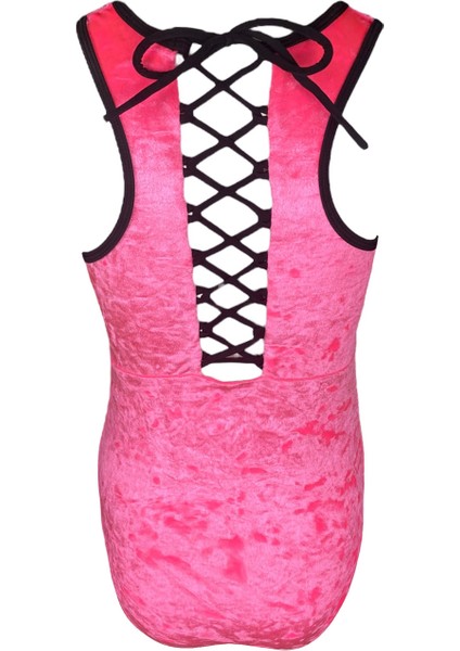 Askılı Kadife Çapraz Bağcıklı Pencere Detaylı Pembe 50UV Kız Çocuk Mayo By Nessı Byrd modelleri