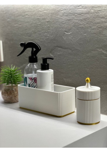 2’li Banyo Seti / Banyo Takımı Kulak Pamukluk Organizer Inci Beyaz fiyatları