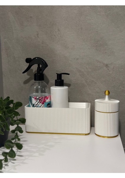 2’li Banyo Seti / Banyo Takımı Kulak Pamukluk Organizer Inci Beyaz modelleri