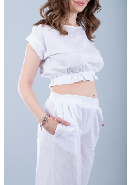 Pamuklu Crop Beyaz