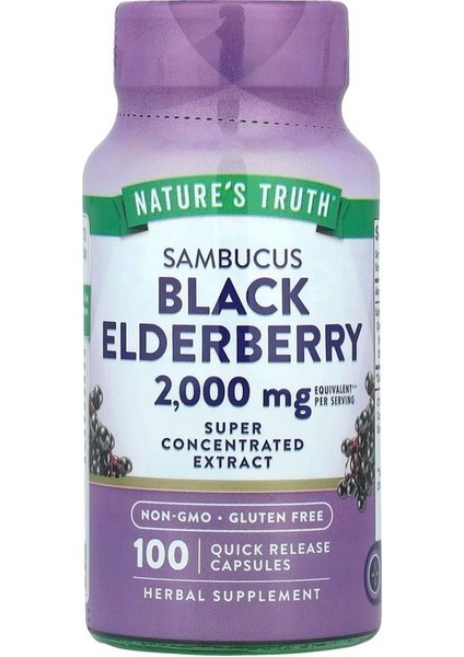 Nature's Truth, Sambucus Black Elderberry, 2,000 mg 100 Quick Release Capsules (1,000 mgPer Capsule)