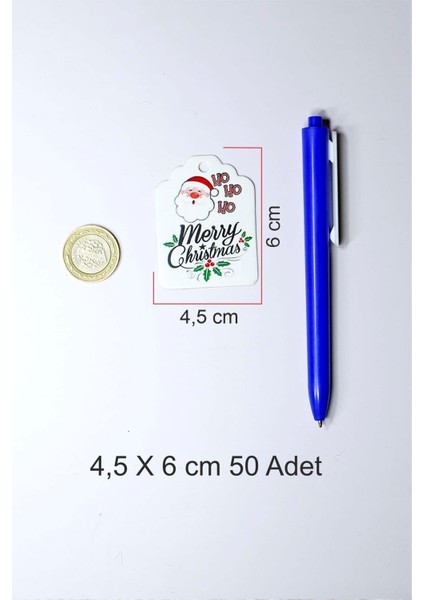 Noel Baba Temalı Yeni Yıl Etiketi - Merry Christmas - Yılbaşı Etiketi (4,5 x 6 Cm) 50 Adet fiyatları