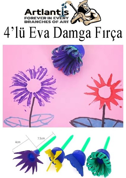 Eva Damga Fırçası 4 Lü 1 Paket Plastik Doku Tarağı Fırçası Okul Öncesi Boya Sünger Fırça Seti Çocuklar Için Plastik Sap
