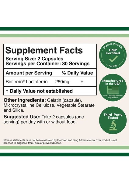 Lactoferrin 250 mg 60 Veg. Kapsül.usa Vers.