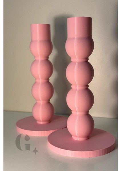 Pudra Pembe Ikili Modern Şamdan Mumluk