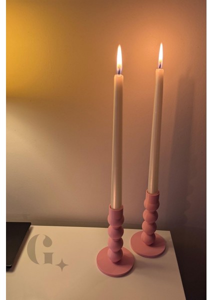 Pudra Pembe Ikili Modern Şamdan Mumluk
