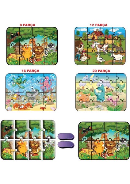 1481 Dıytoy Süper Renkli 4'lü Puzzle - Hayvanlar / 8+12+16+24 Parça Puzzle