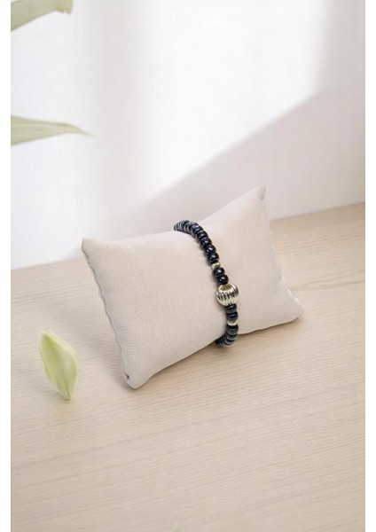 Yuvarlak Gümüş Desenli Siyah Bileklik modelleri