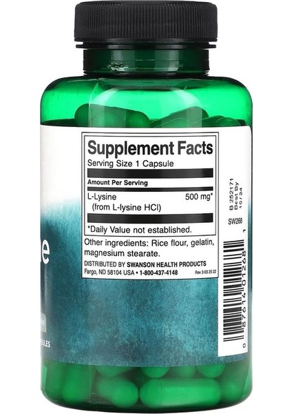 L-Lysine 500 mg 100 Kapsül.usa Menşei.dmmedicine 'den fiyatları