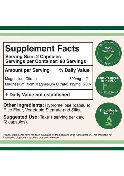 Magnesium Citrate 800 mg 180 Dietary Supplement fırsatları