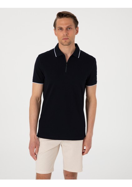 Erkek Lacivert Slim Fit Polo Yaka Tişört 50307516-VR033