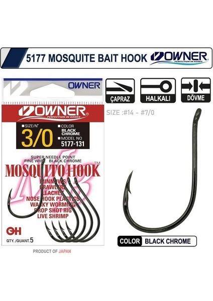 5177 Mosquito Hook No:2-0 Black Chrome Sinek Iğne 6 Adet fiyatları