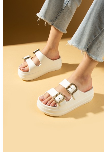 Kadın Terlik Kalın Eva Taban Düz Topuk Gold Tokalı Günlük Kullanım İçin fiyatları