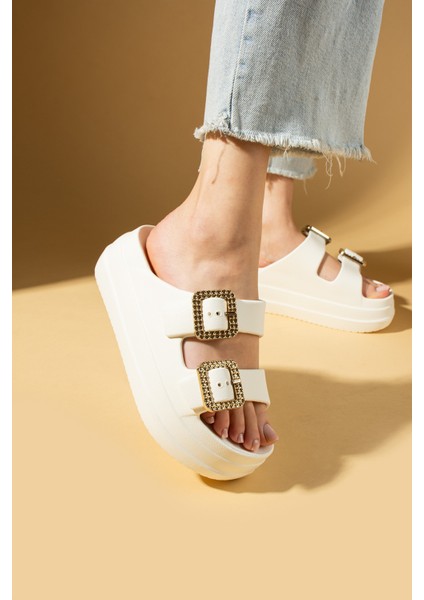 Kadın Terlik Kalın Eva Taban Düz Topuk Gold Tokalı Günlük Kullanım İçin modelleri