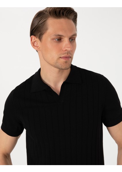 Erkek Siyah Slim Fit %100 Pamuk Polo Yaka Triko Tişört 50307334-VR046 fiyatları