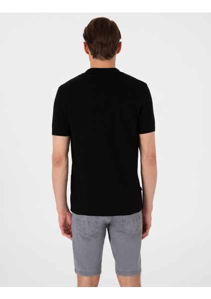 Erkek Siyah Slim Fit %100 Pamuk Polo Yaka Triko Tişört 50307334-VR046 indirimleri