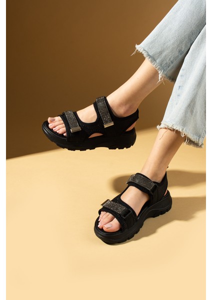 Çift Cırtlı Rahat Taban Taş Detaylı Kadın Sandalet 59-15-25 fiyatları