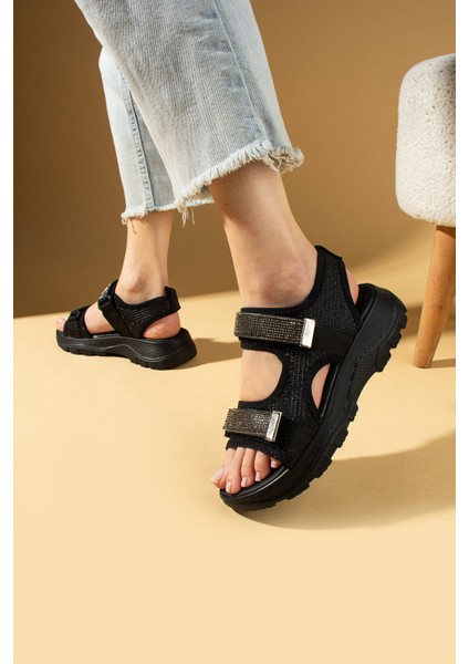 Çift Cırtlı Rahat Taban Taş Detaylı Kadın Sandalet 59-15-25 modelleri