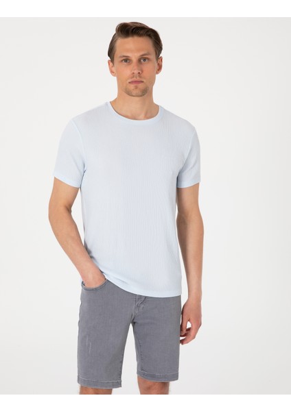 Erkek Açık Mavi Slim Fit Tişört 50306802-VR003