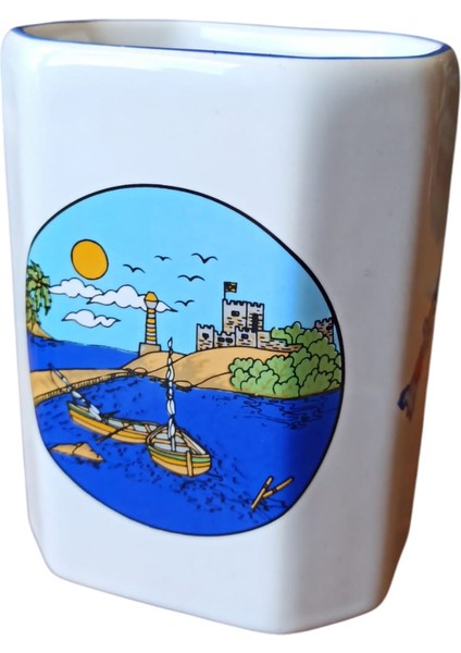 Vintage Bodrum Desenli Seramik Kalemlik & 10 cm