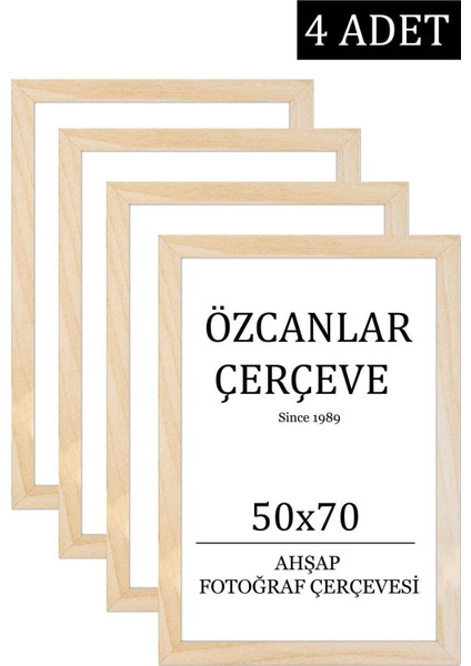 4 'lü Takım Ahşap Çerçeve Ahşap Resim Çerçevesi 50 x 70 Doğal Ahşap Çerçeve Ham Ahşap