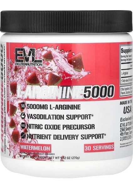 Evlution Nutrition, L-Arginin 5000, Karpuz, 9,52 Oz (270 gr)