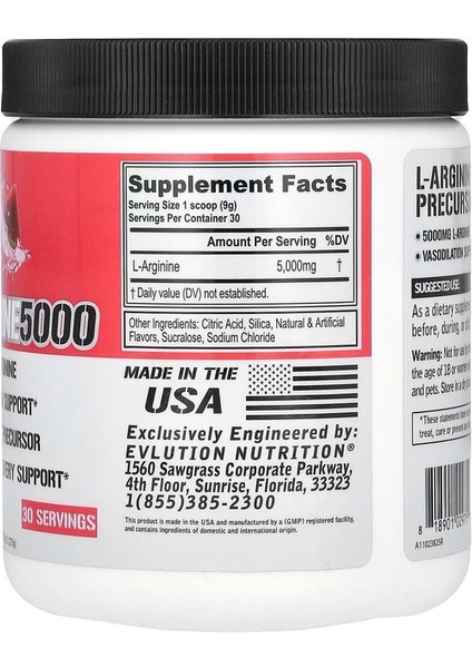 Evlution Nutrition, L-Arginin 5000, Karpuz, 9,52 Oz (270 gr) fiyatları