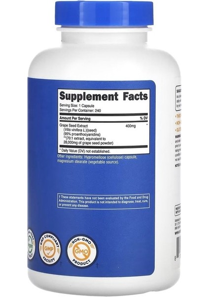 Grape Seed Extract Üzüm Çekirdeği Ekstraktı, 28.000 Mg, 240 Kapsül fiyatları