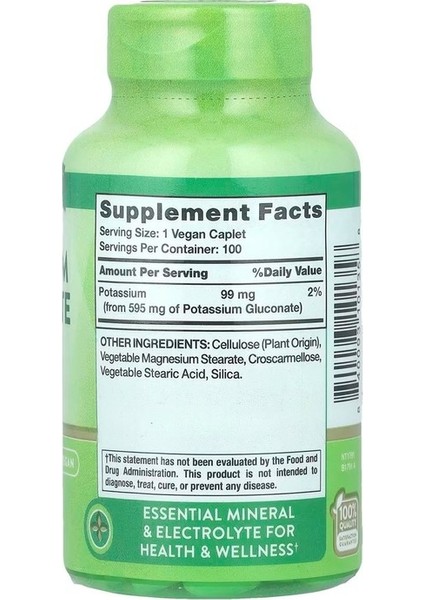 Potasyum Glukonat, 595 mg 100 Kaplet